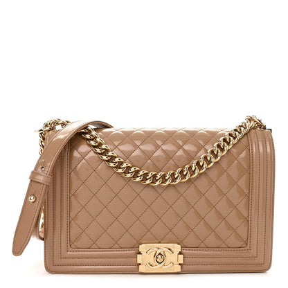 Chanel Iridescent Glazed Calfskin Quilted New Medium Boy Flap Dark Beige 1 of 12