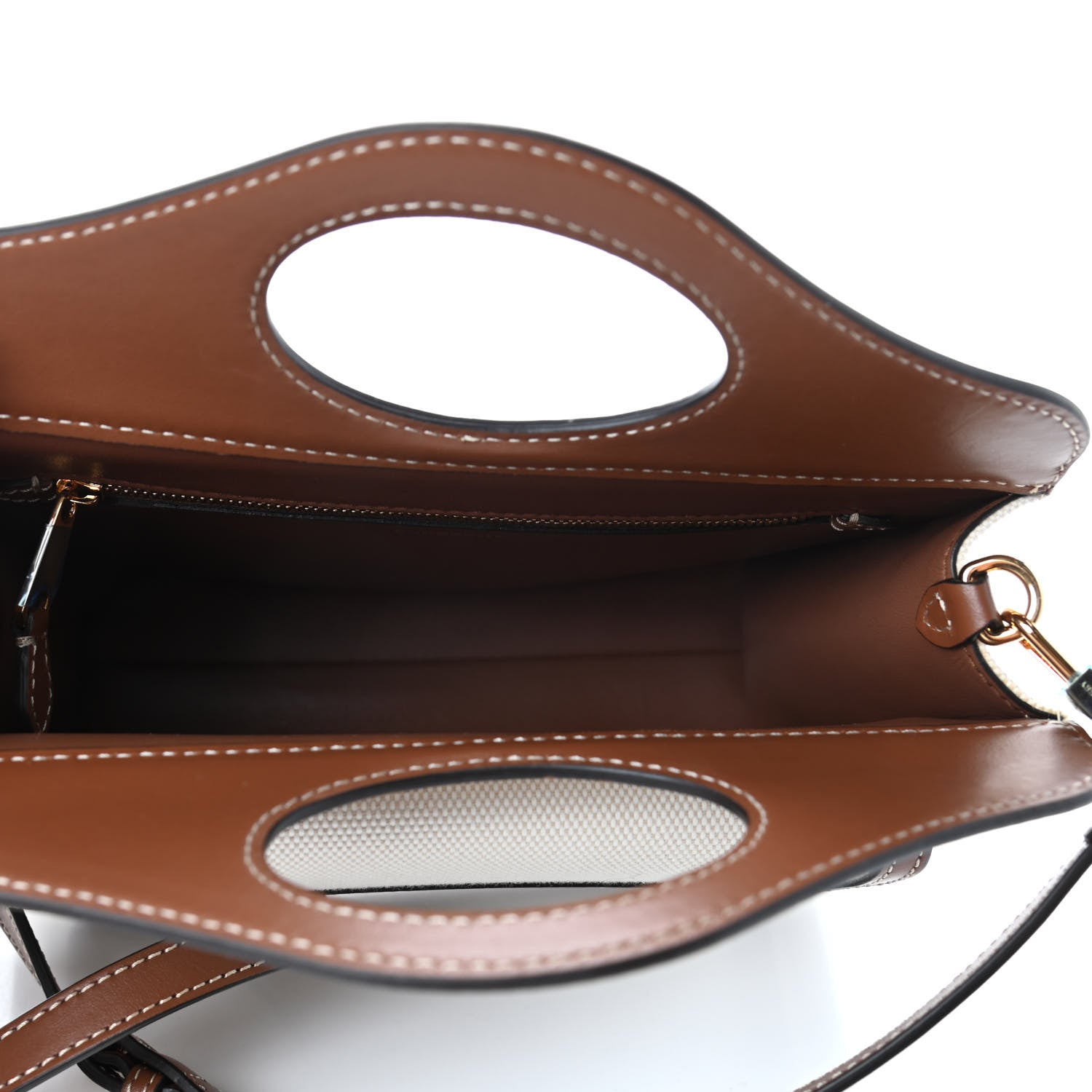 Burberry Canvas Smooth Calfskin Two Tone Mini Pocket Bag Natural Malt Brown 4 of 4