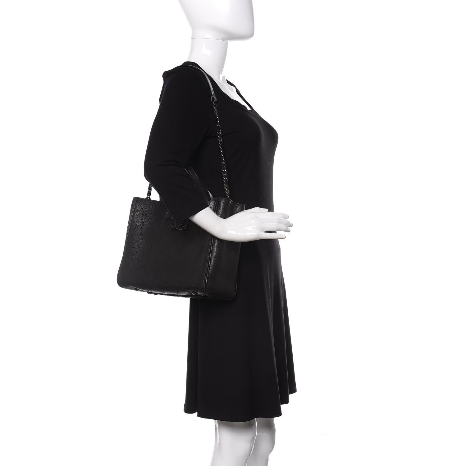 Chanel Calfskin Stitched Hamptons Tote Black 2 of 10