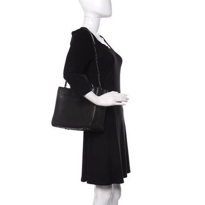 Chanel Calfskin Stitched Hamptons Tote Black 2 of 17
