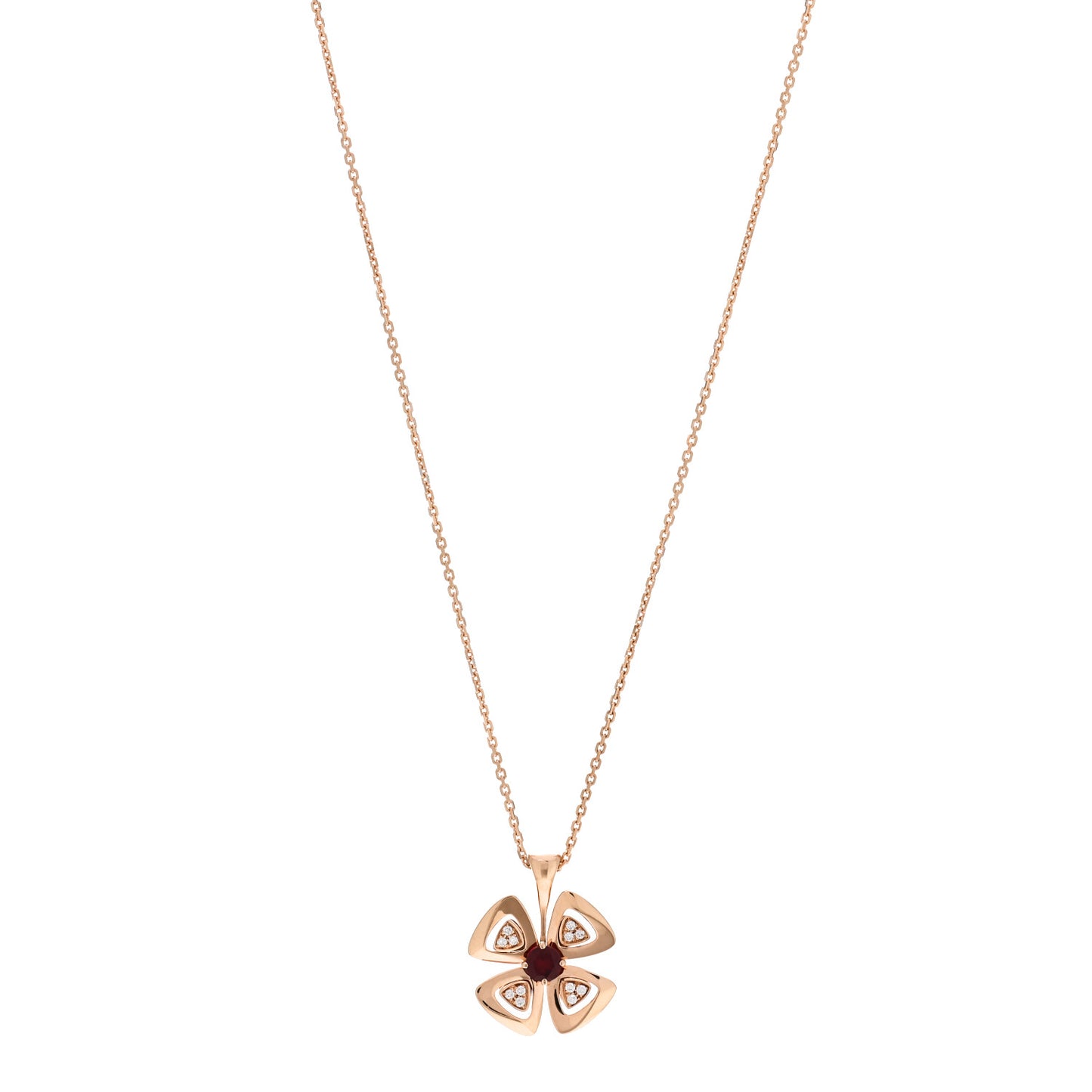 18K Rose Gold Diamond Ruby Fiorever Pendant Necklace