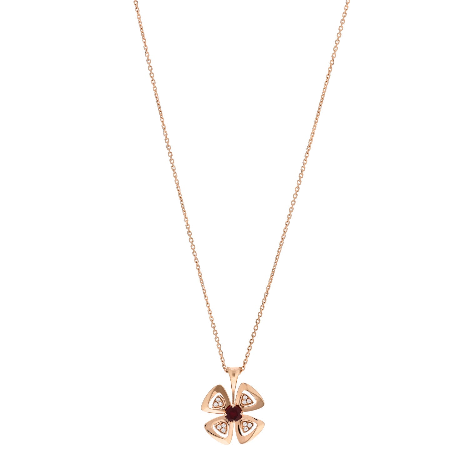 Bulgari 18K Rose Gold Diamond Ruby Fiorever Pendant Necklace 1 of 5