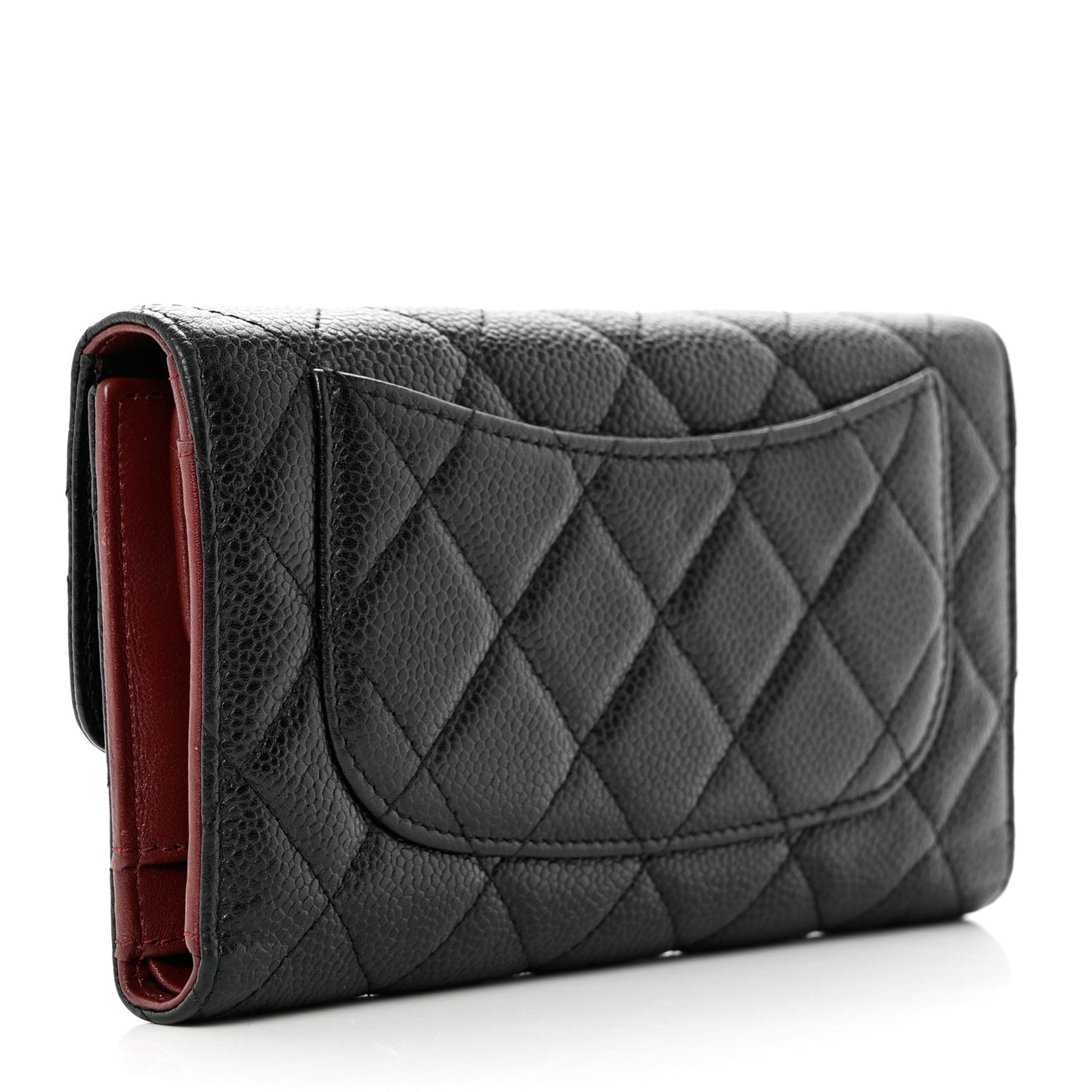 Caviar Quilted Long Flap Wallet Black