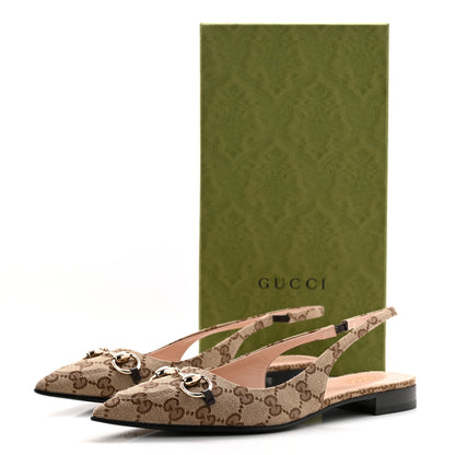 Gucci Monogram Horsebit Womens Slingback Ballet Flat 39 Beige Ebony Cocoa 10 of 10