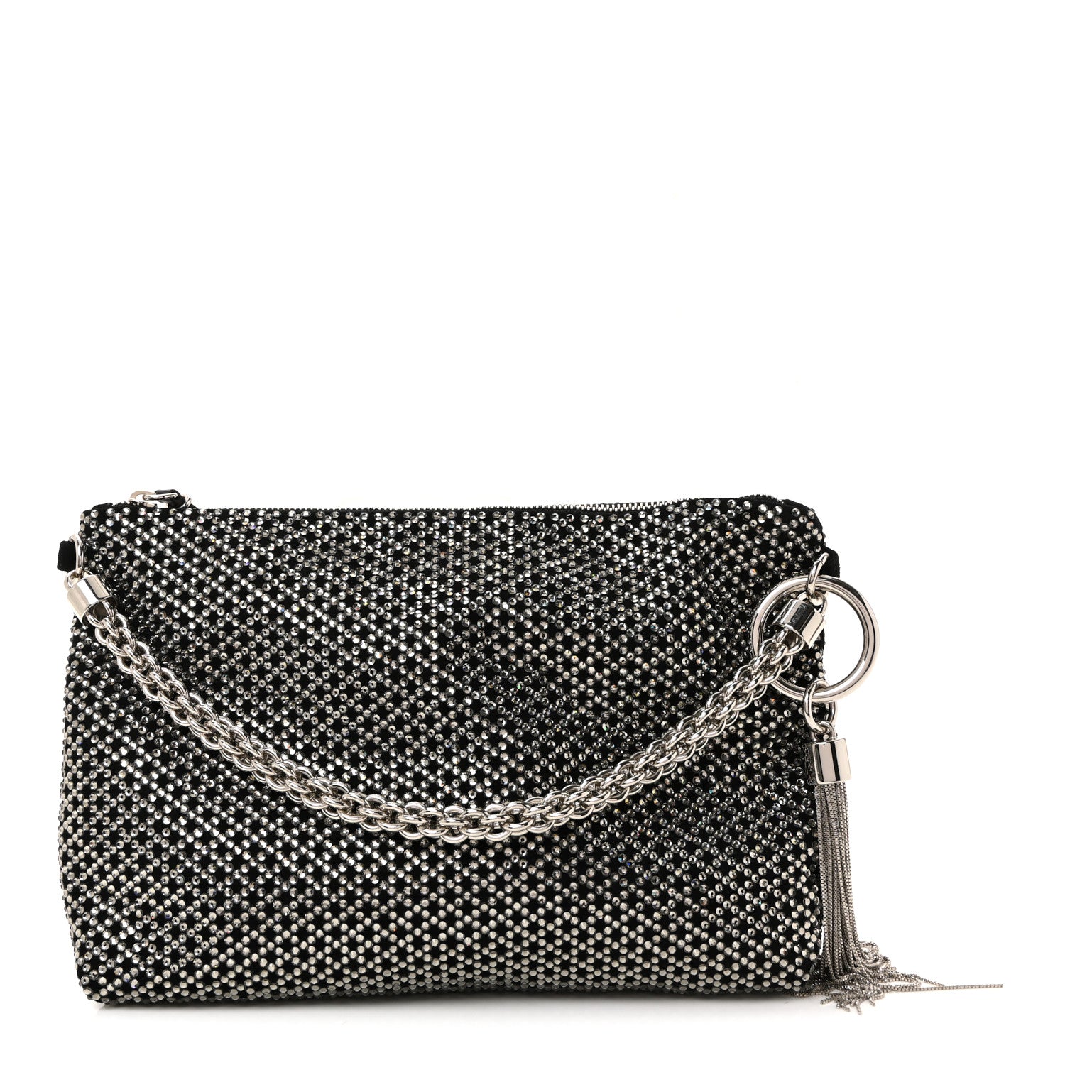 Jimmy Choo Suede Crystal Chain Top Handle Bag Black 1 of 11