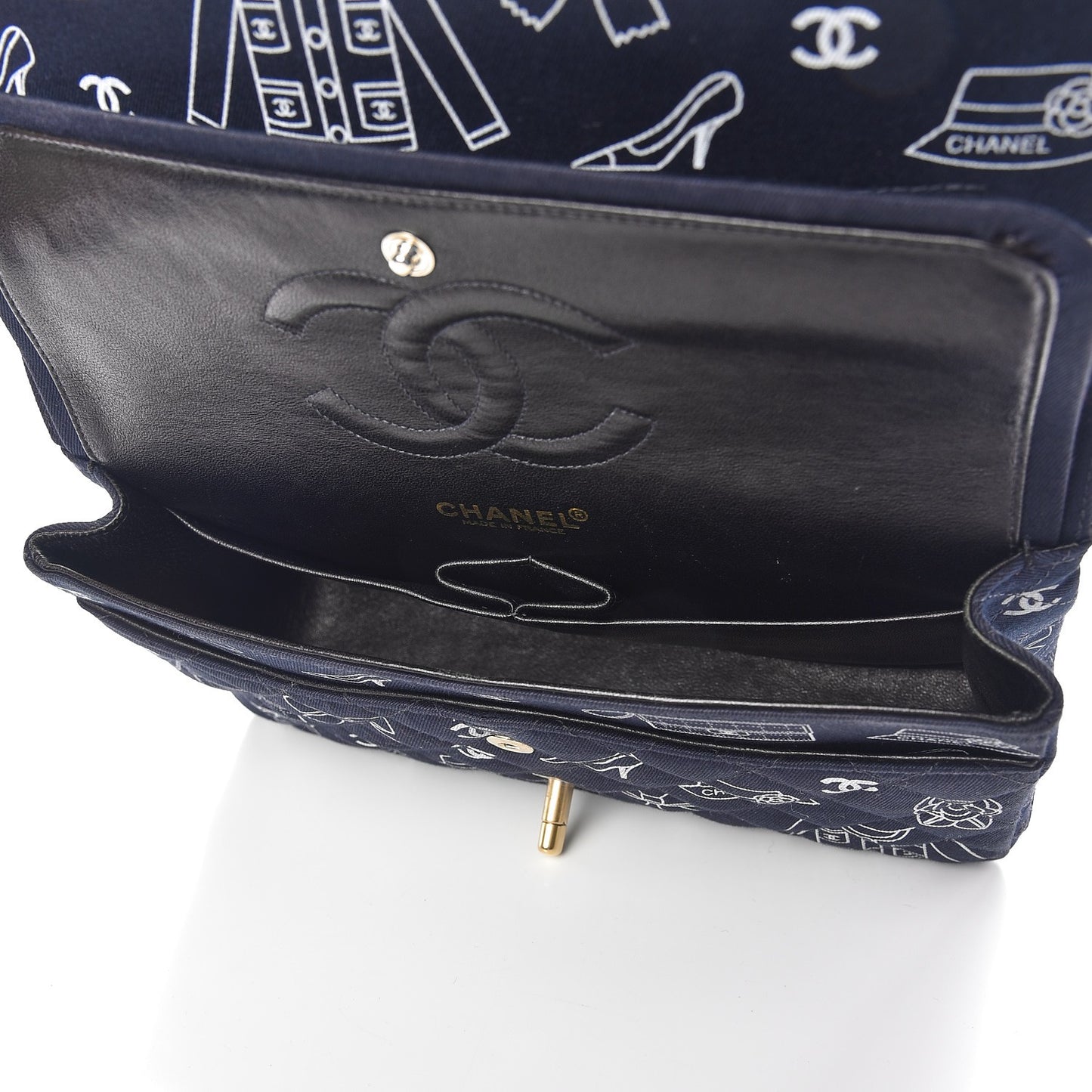 Canvas Printed Quilted Medium Double Flap Blue White