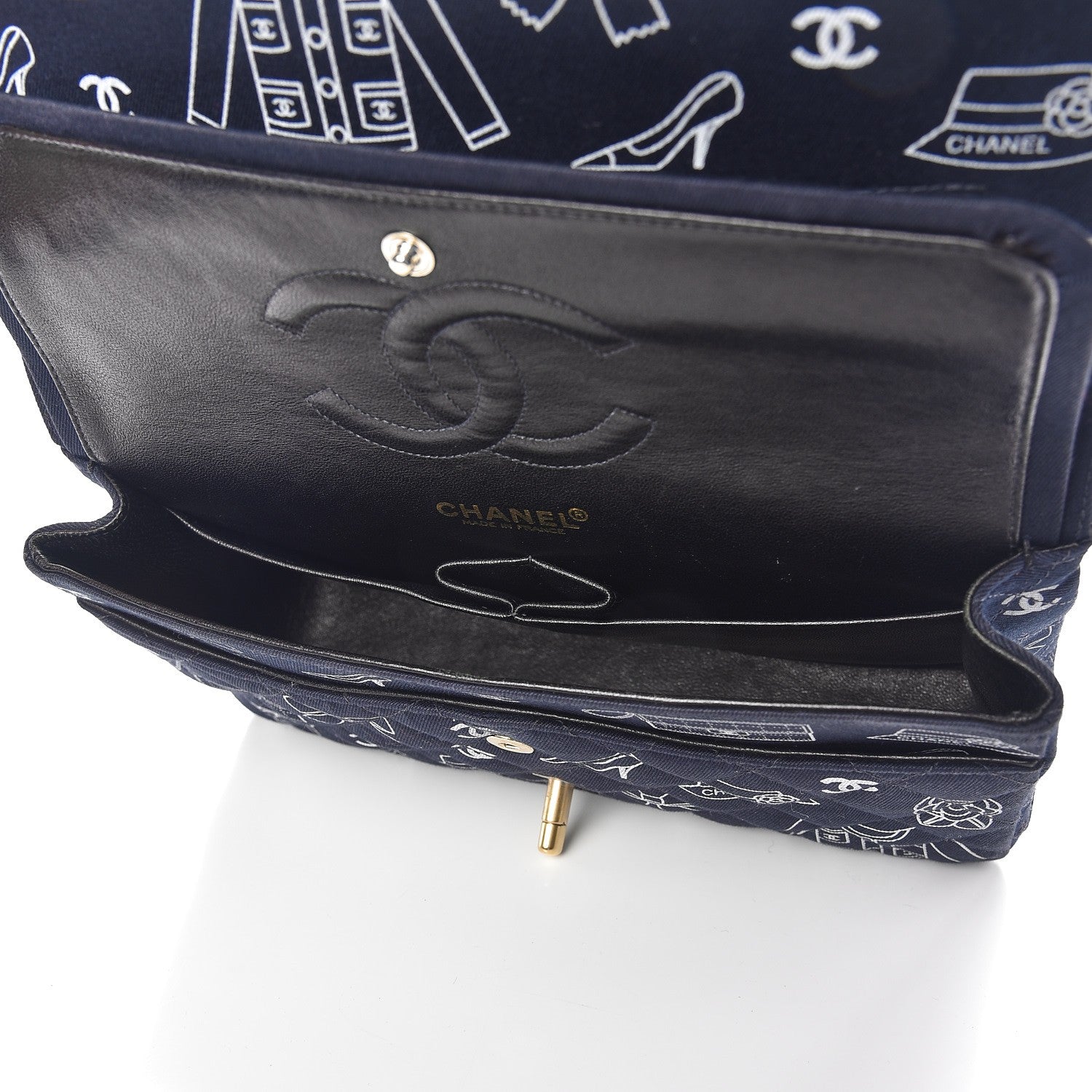 Chanel Canvas Printed Quilted Medium Double Flap Blue White 6 of 10