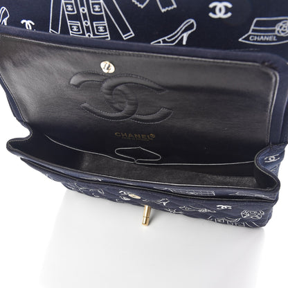 Chanel Canvas Printed Quilted Medium Double Flap Blue White 6 of 10