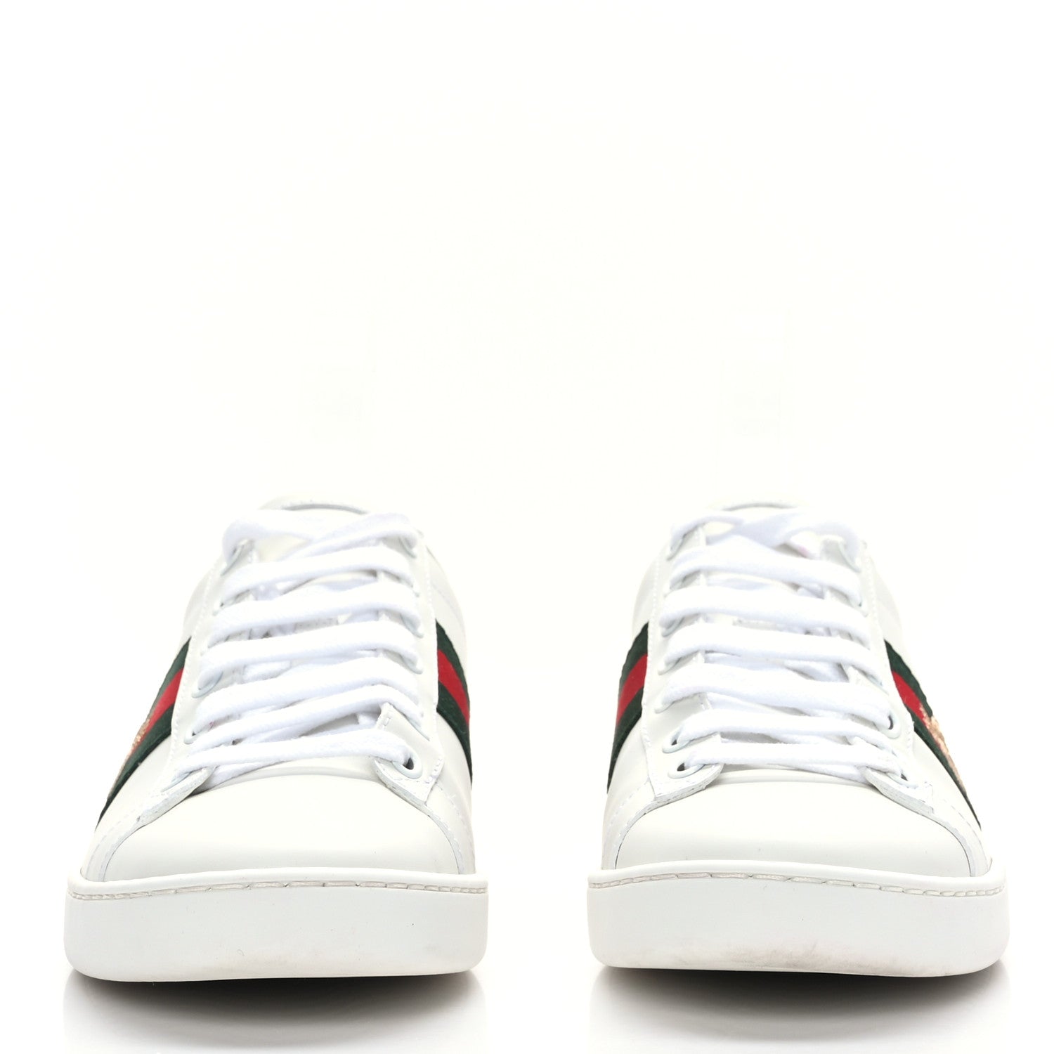 Gucci Calfskin Ayers Bee Embroidered Ace Sneakers 37.5 White Green 2 of 8