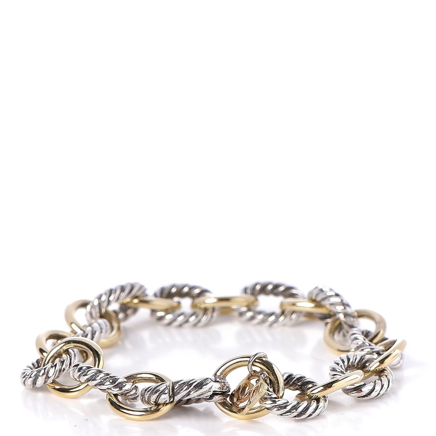 David Yurman Sterling Silver 18K Yellow Gold 10mm Medium Oval Link Bracelet 3 of 6