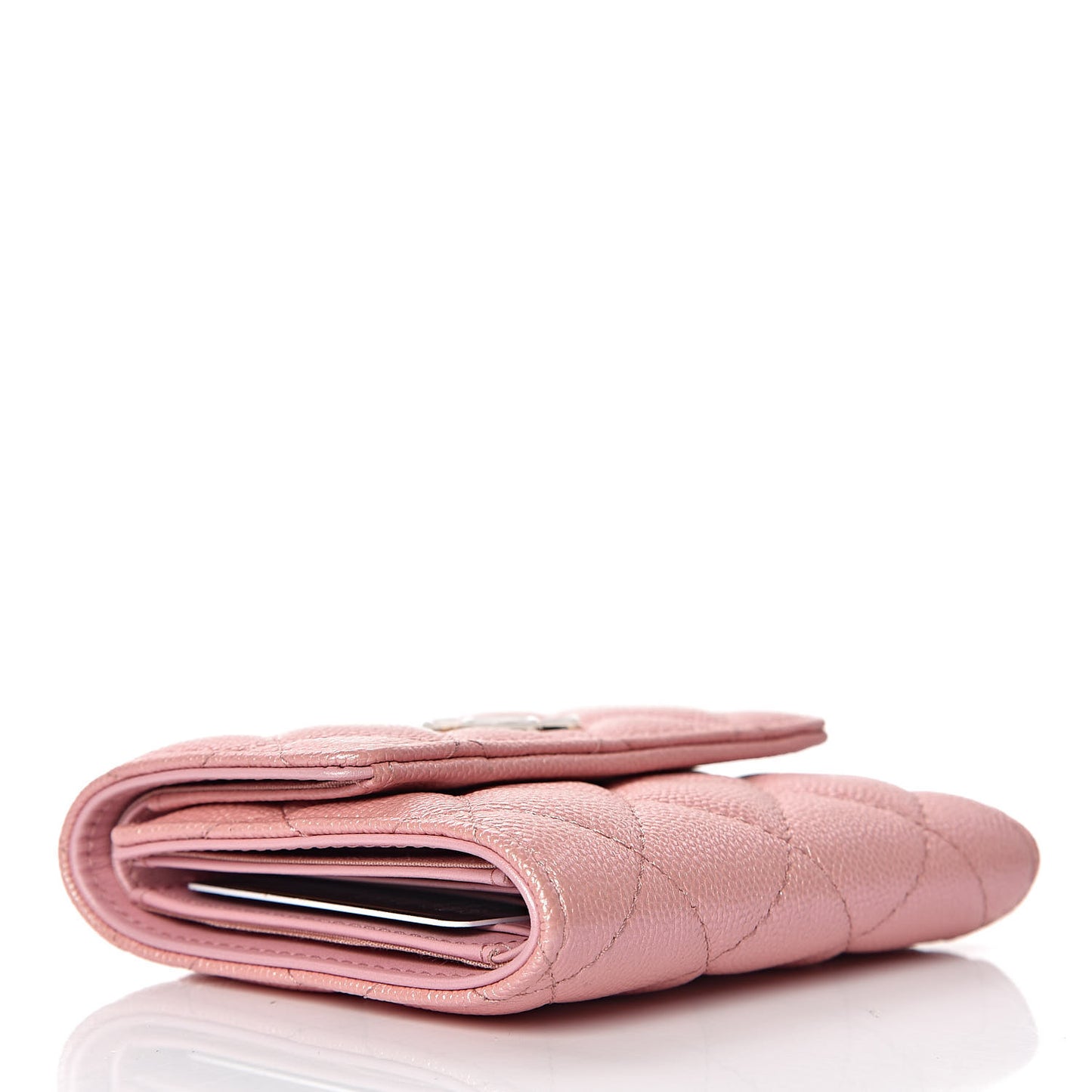 Iridescent Caviar Quilted Small Flap Wallet Rose Pink