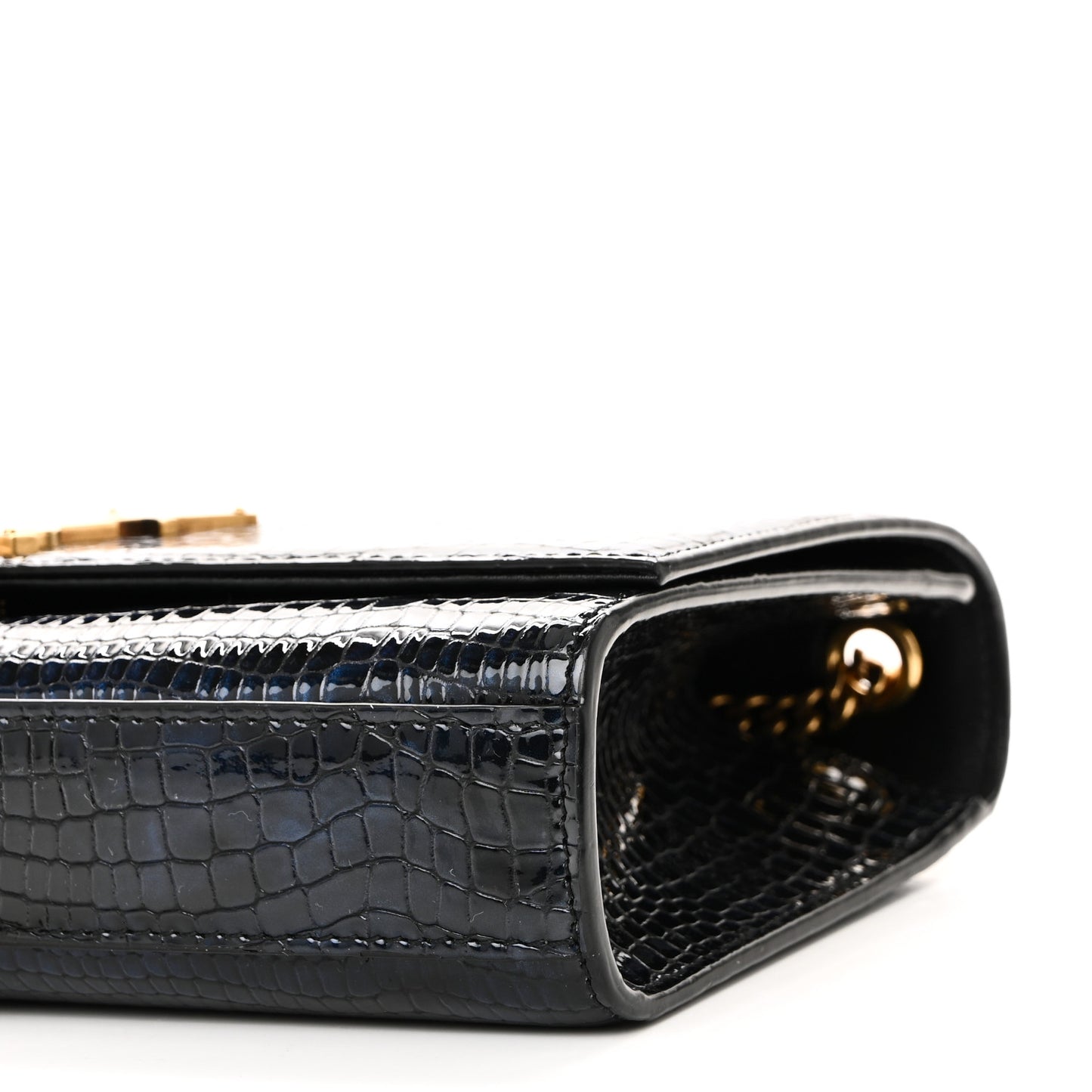 Calfskin Crocodile Embossed Medium Classic Monogram Kate Tassel Satchel Black Blue