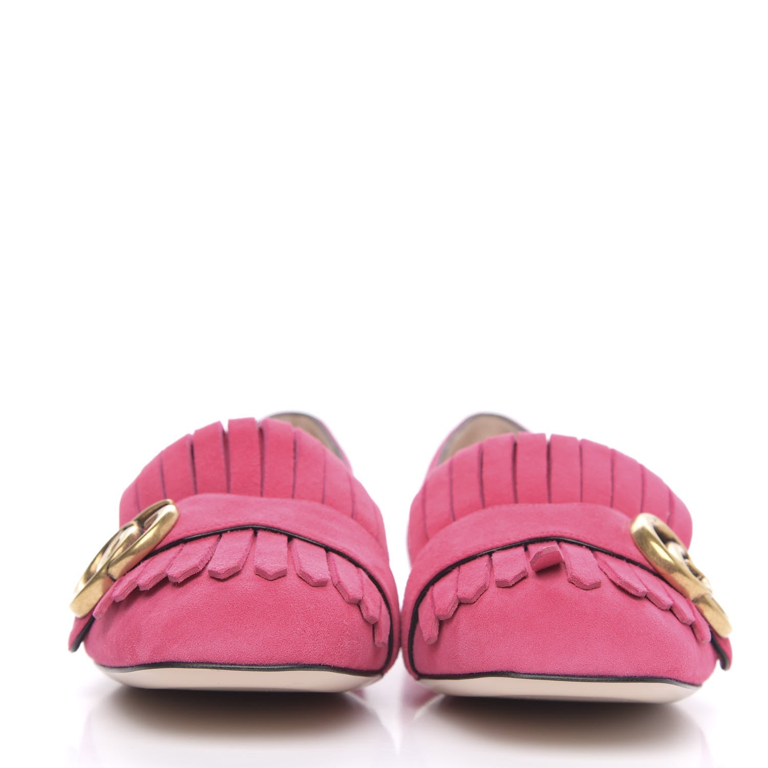 Gucci Kid Scamosciato GG Marmont Fringe Flats 37.5 Hot Pink 2 of 9