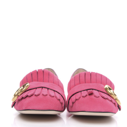 Gucci Kid Scamosciato GG Marmont Fringe Flats 37.5 Hot Pink 2 of 9