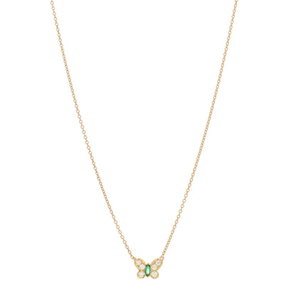 Van Cleef & Arpels 18K Yellow Gold Diamond Emerald Butterfly Pendant Necklace 1 of 3