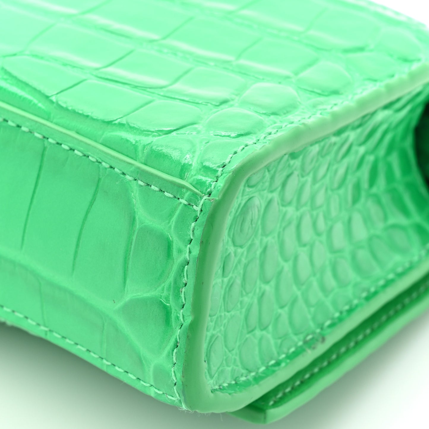 Shiny Calfskin Tonal B Crocodile Embossed Hourglass Chain Bag Vivid Green