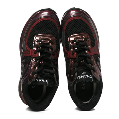 Chanel Fabric Laminated Calfskin Stretch CC Womens Sneakers 36 Black Purple Burgundy 2 of 9
