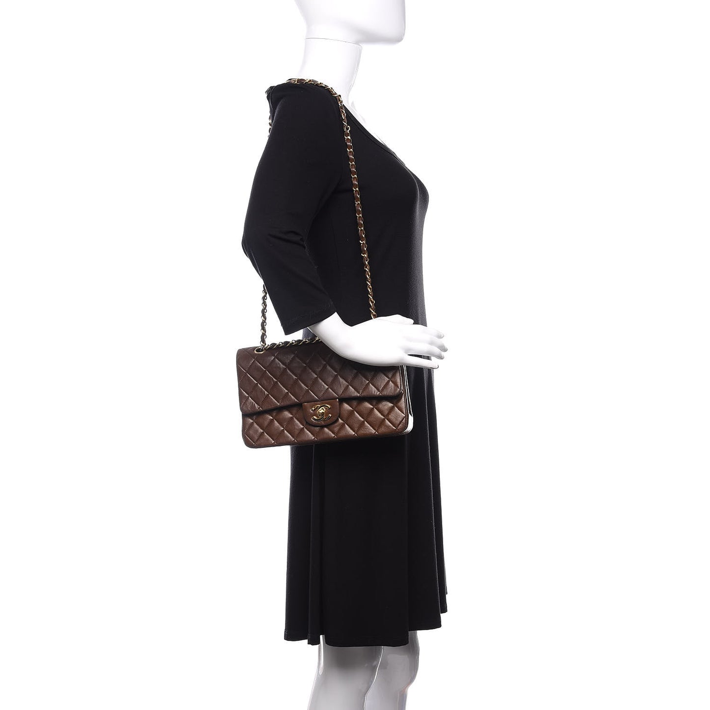 Lambskin Quilted Medium Double Flap Dark Brown