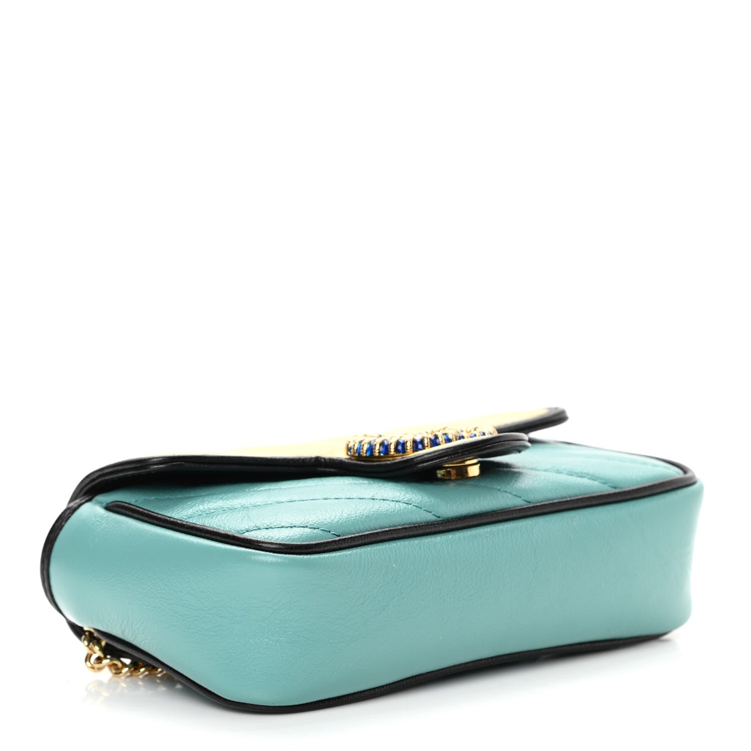 Gucci Azalea Calfskin Enamel Matelasse Diagonal Super Mini Torchon GG Marmont Shoulder Bag Butter Dusty Azure Black Electric Blue 3 of 11