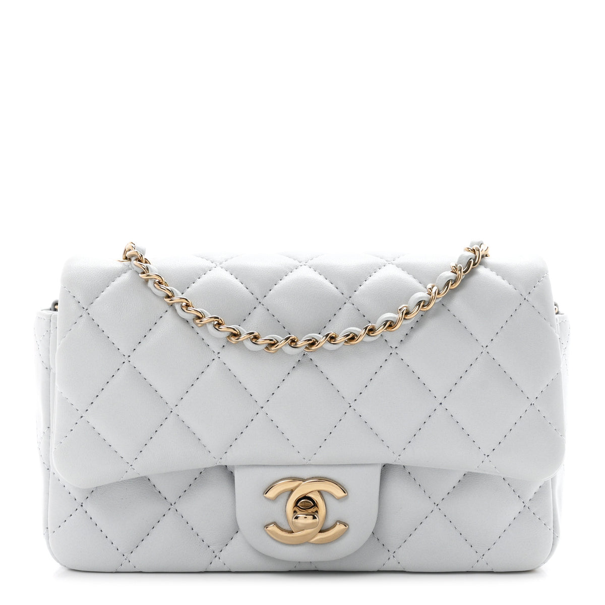 Lambskin Quilted Extra Mini Rectangular Flap Light Blue