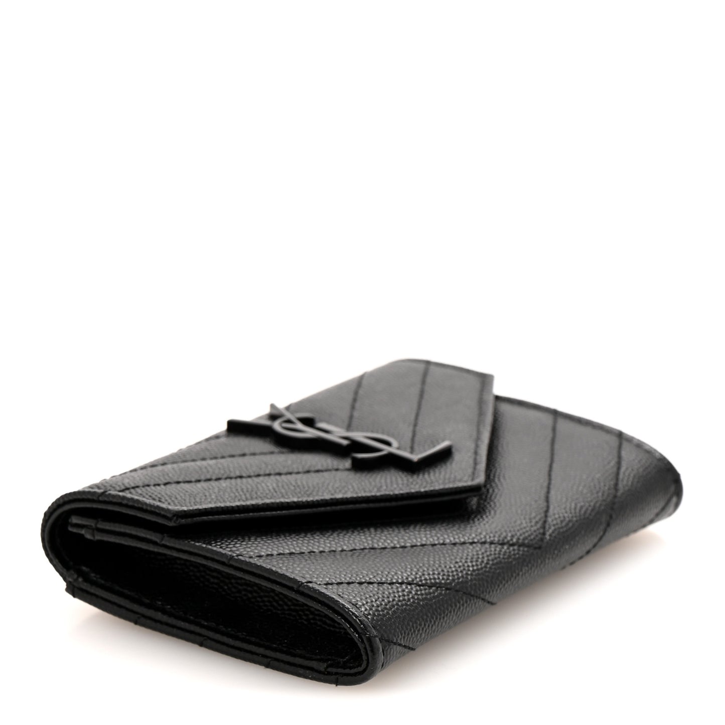 Grain De Poudre Matelasse Chevron Small Monochrome Monogram Envelope Wallet Black Black