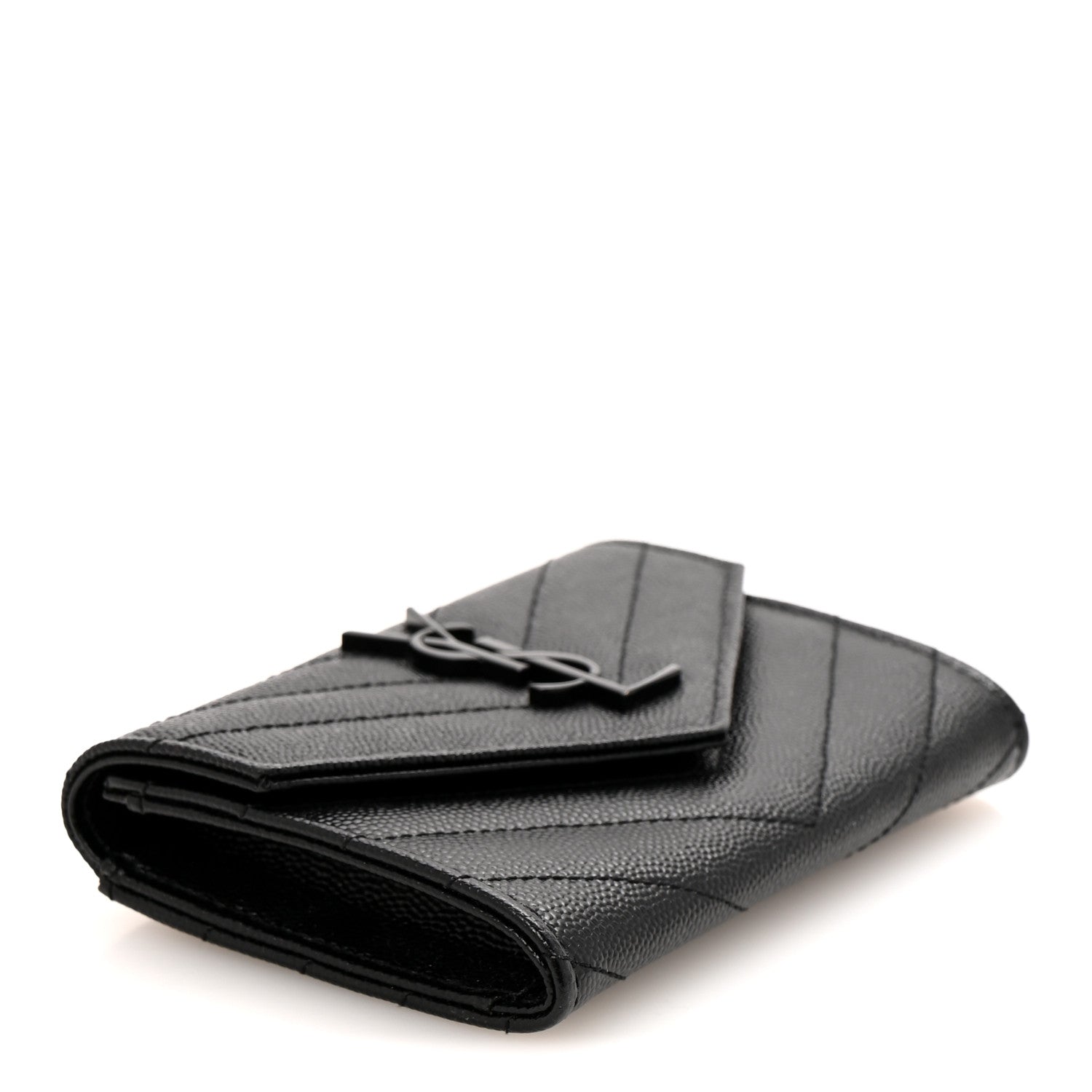 Saint Laurent Grain De Poudre Matelasse Chevron Small Monochrome Monogram Envelope Wallet Black Black 4 of 10