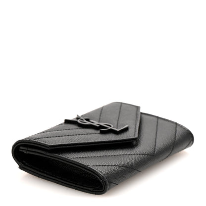Saint Laurent Grain De Poudre Matelasse Chevron Small Monochrome Monogram Envelope Wallet Black Black 4 of 10
