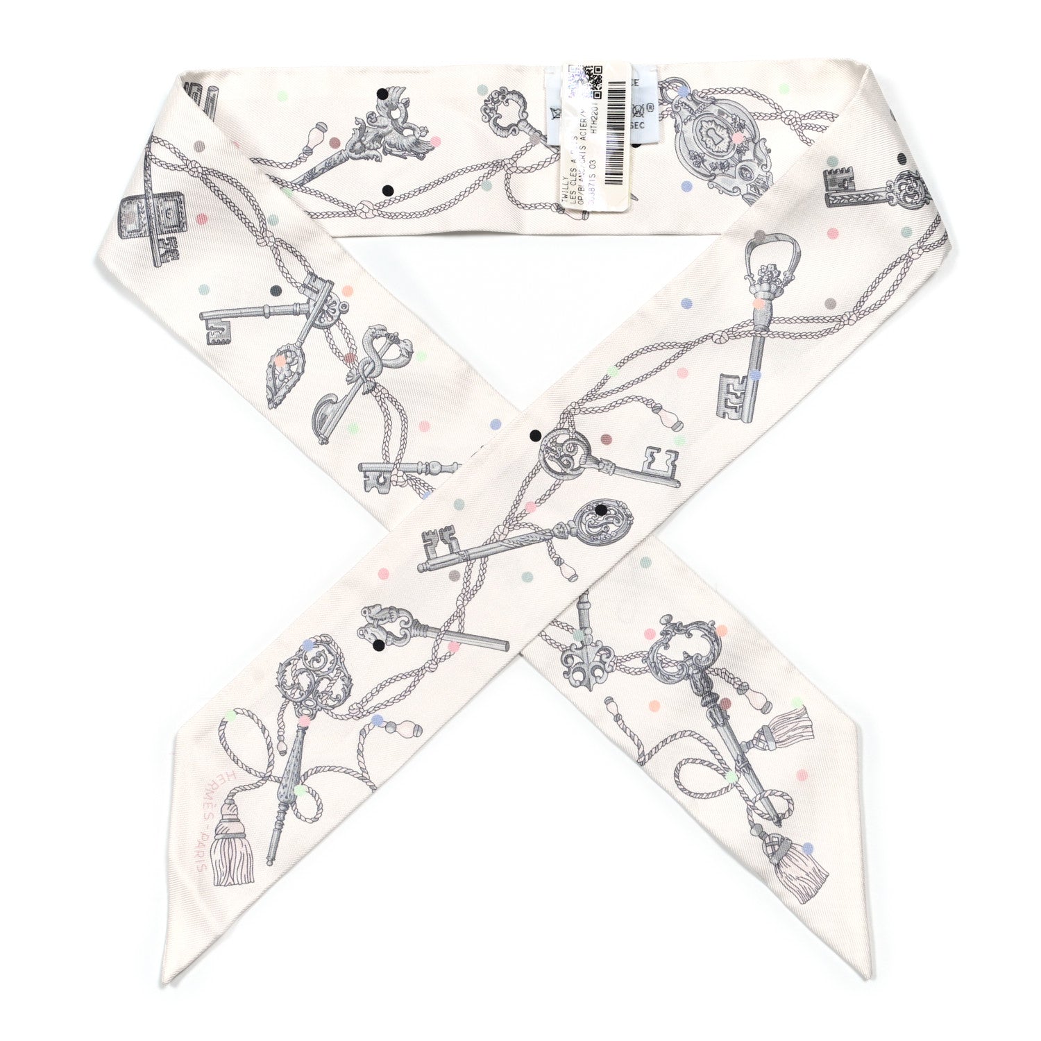 Hermes Silk Les Cles A Pois Twilly White Gris Acier 1 of 4