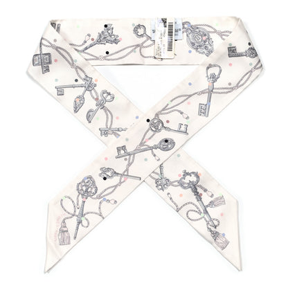 Hermes Silk Les Cles A Pois Twilly White Gris Acier 1 of 4