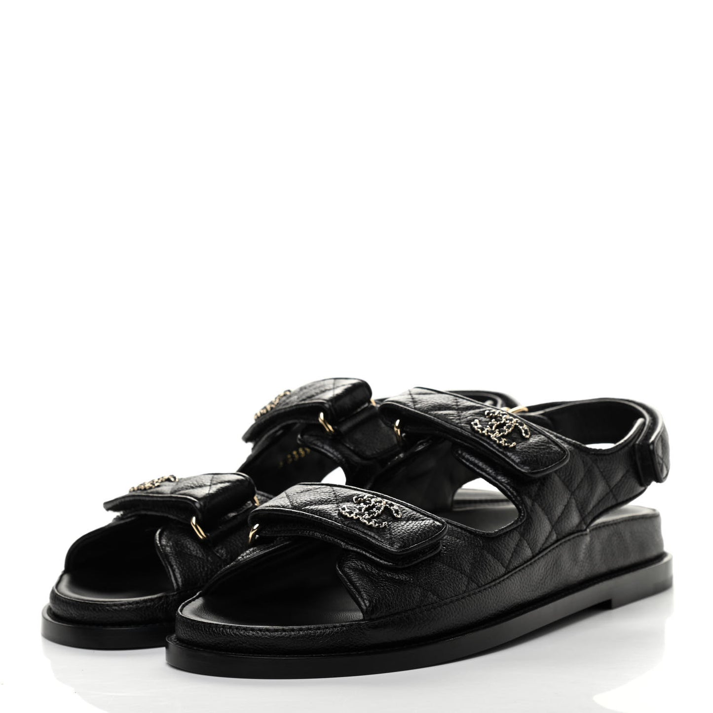 Grained Calfskin Velcro Dad Sandals 39 Black