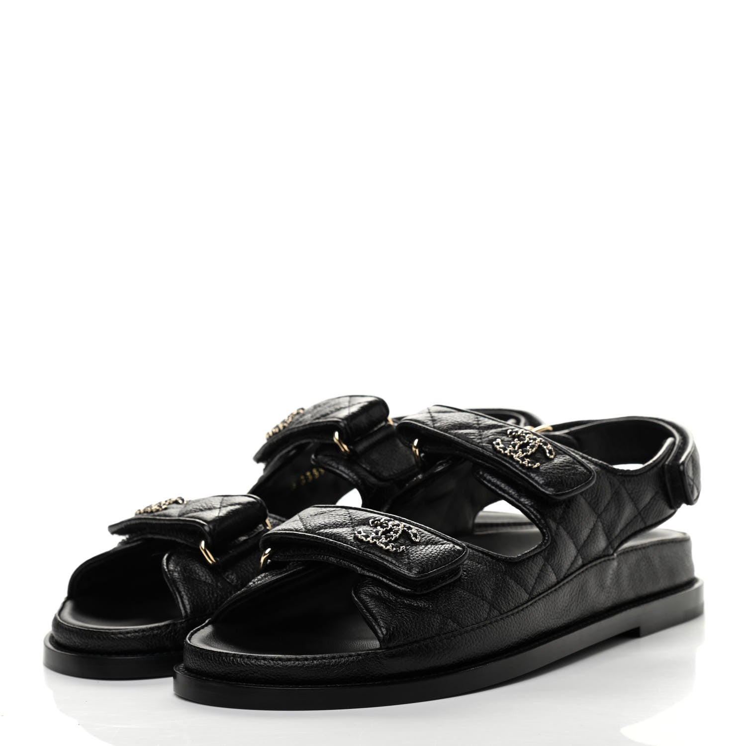 Chanel Grained Calfskin Velcro Dad Sandals 39 Black 3 of 8