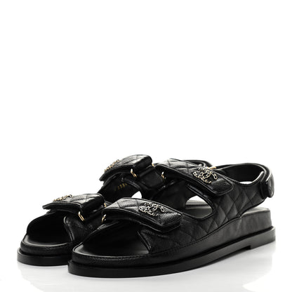 Chanel Grained Calfskin Velcro Dad Sandals 39 Black 3 of 8