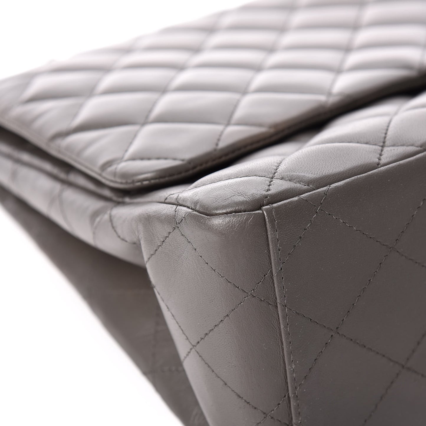 Lambskin Quilted Maxi Single Flap Dark Grey