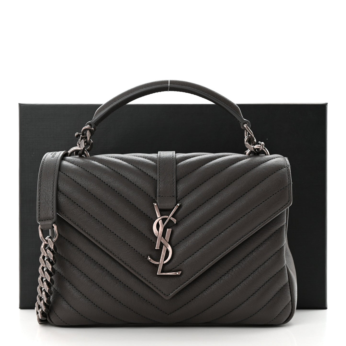 Sheepskin Matelasse Chevron Monogram Medium College Bag Asphalt