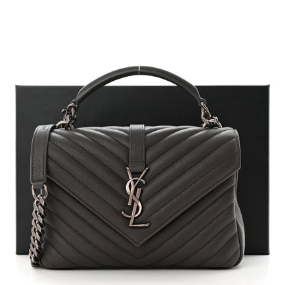 Saint Laurent Sheepskin Matelasse Chevron Monogram Medium College Bag Asphalt 15 of 15