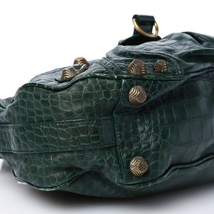 Balenciaga Extra Supple Calfskin Monochrome Crocodile Embossed Medium Le Cagole Shoulder Bag Forest Green 10 of 13