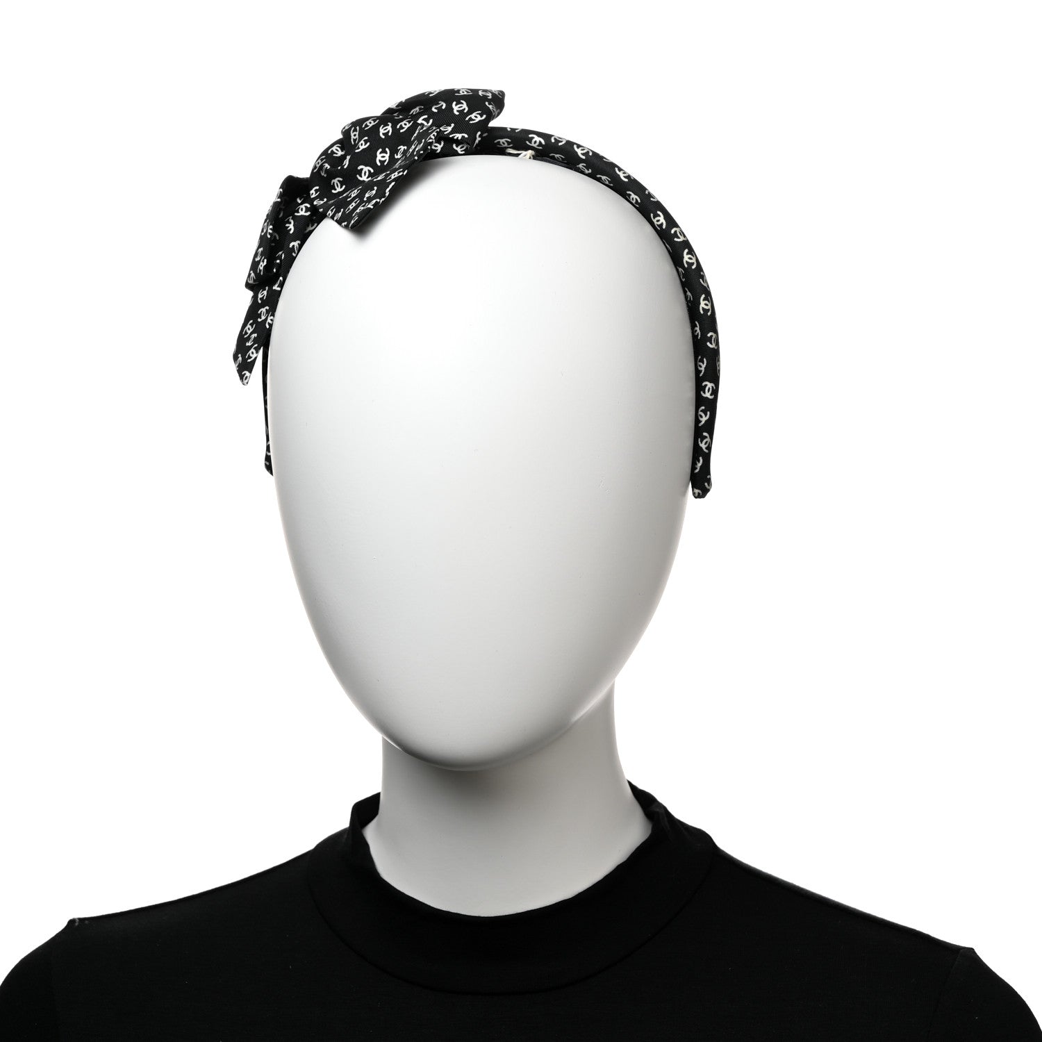 Chanel Silk Bow CC Headband Black Ecru 2 of 6
