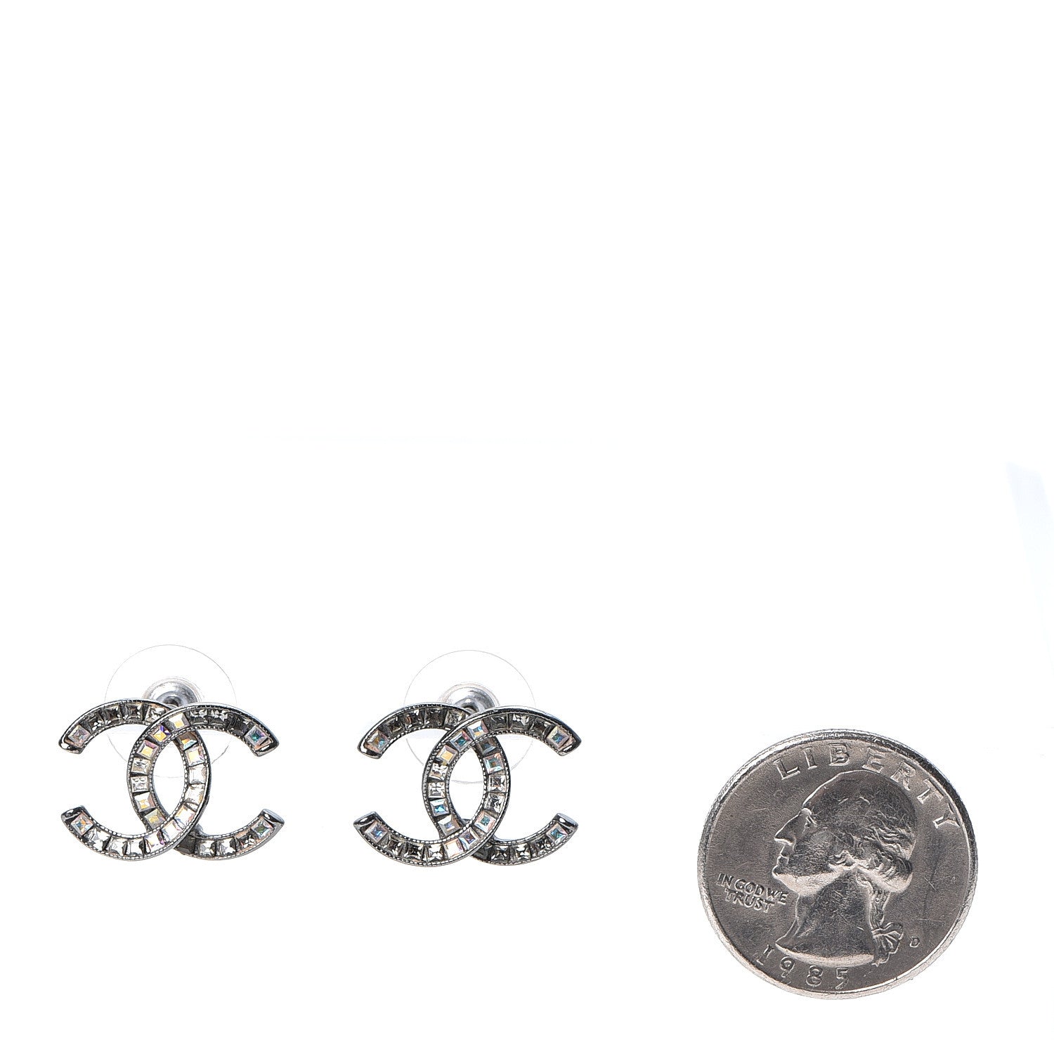 Chanel Crystal Baguette CC Earrings Ruthenium 2 of 5