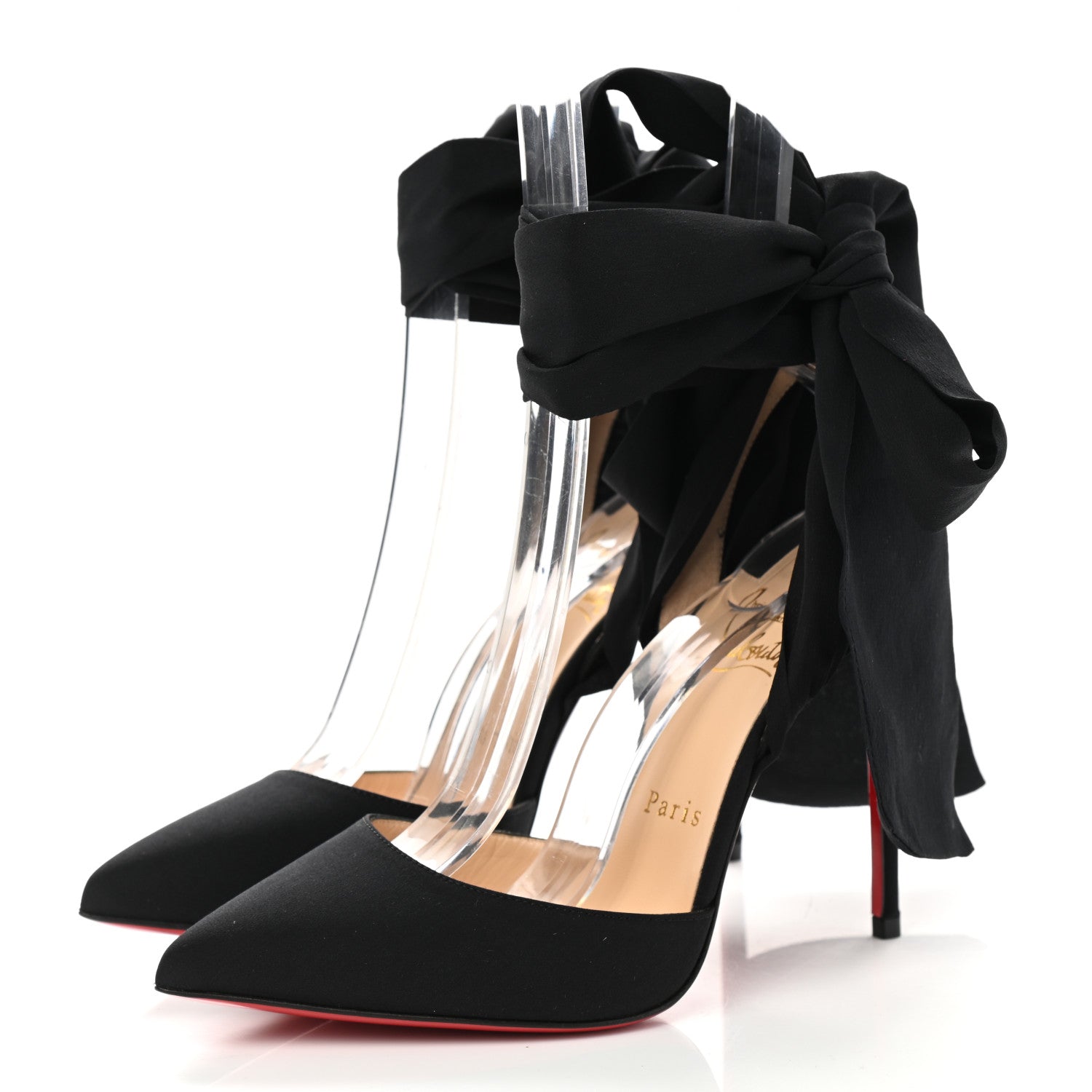 Christian Louboutin Satin Douce Du Desert 100 Heels 38.5 Black 3 of 7