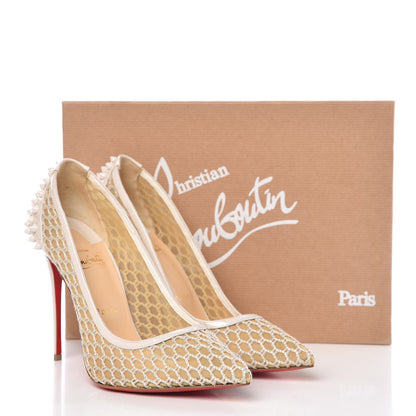 Christian Louboutin Fishnet Mesh Patent Guni 100 Spiked Pumps 39.5 Beige White Ivory 9 of 9