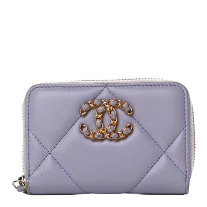 Chanel Lambskin Quilted Chanel 19 Zip Around Coin Purse Wallet Light Purple 1 of 12