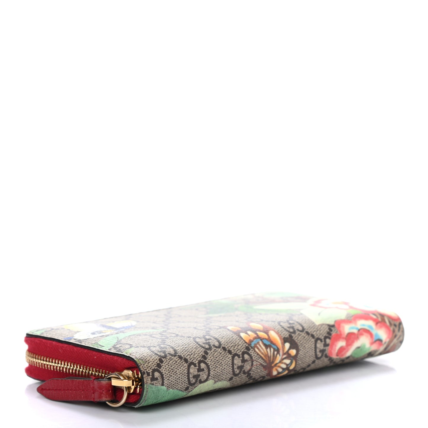 GG Supreme Monogram Tian Zip Around Wallet Beige Multicolor Red