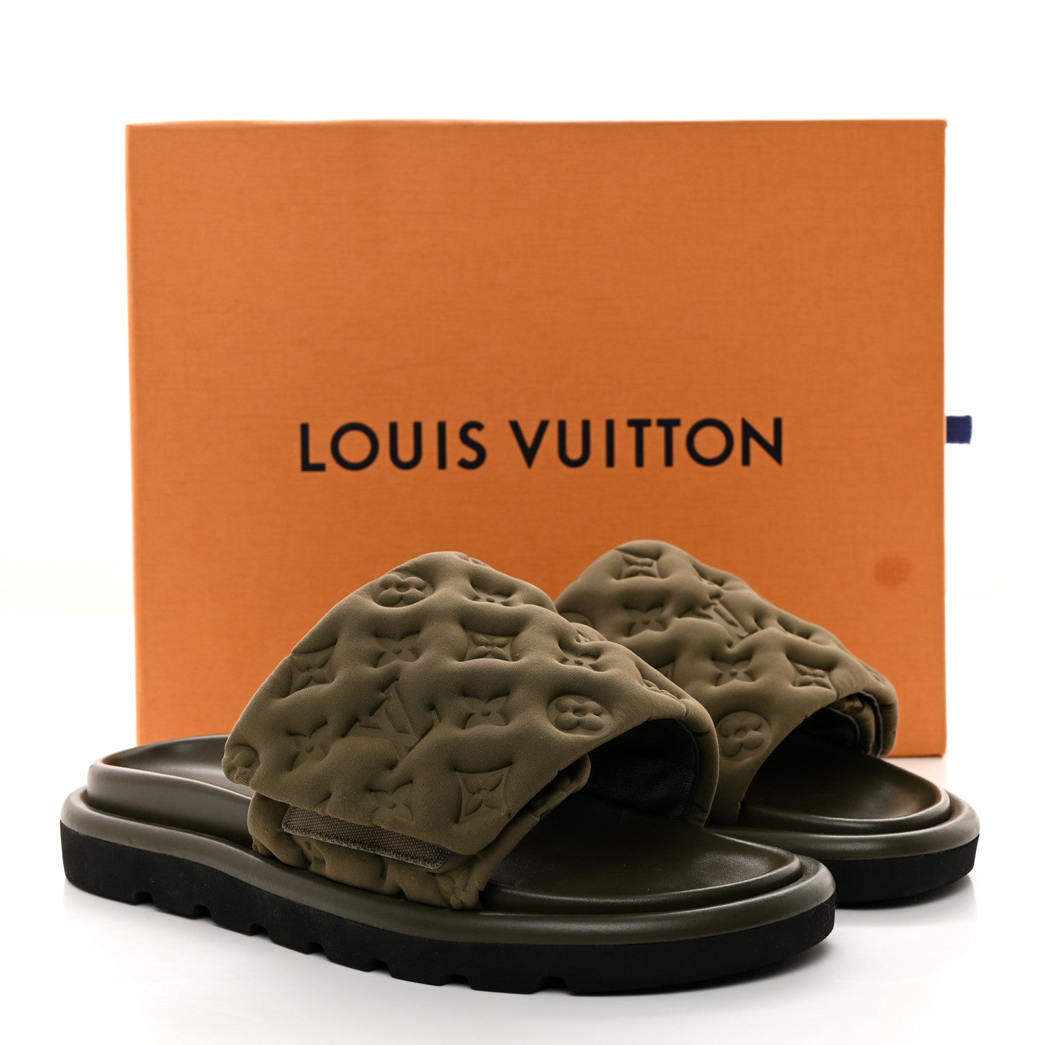 Louis Vuitton Technical Fabric Embossed Monogram Pool Pillow Comfort Mules 40 Khaki 10 of 10
