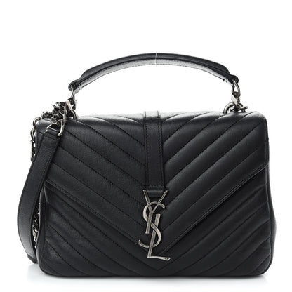 Saint Laurent Sheepskin Matelasse Chevron Monogram Medium College Bag Black 1 of 9