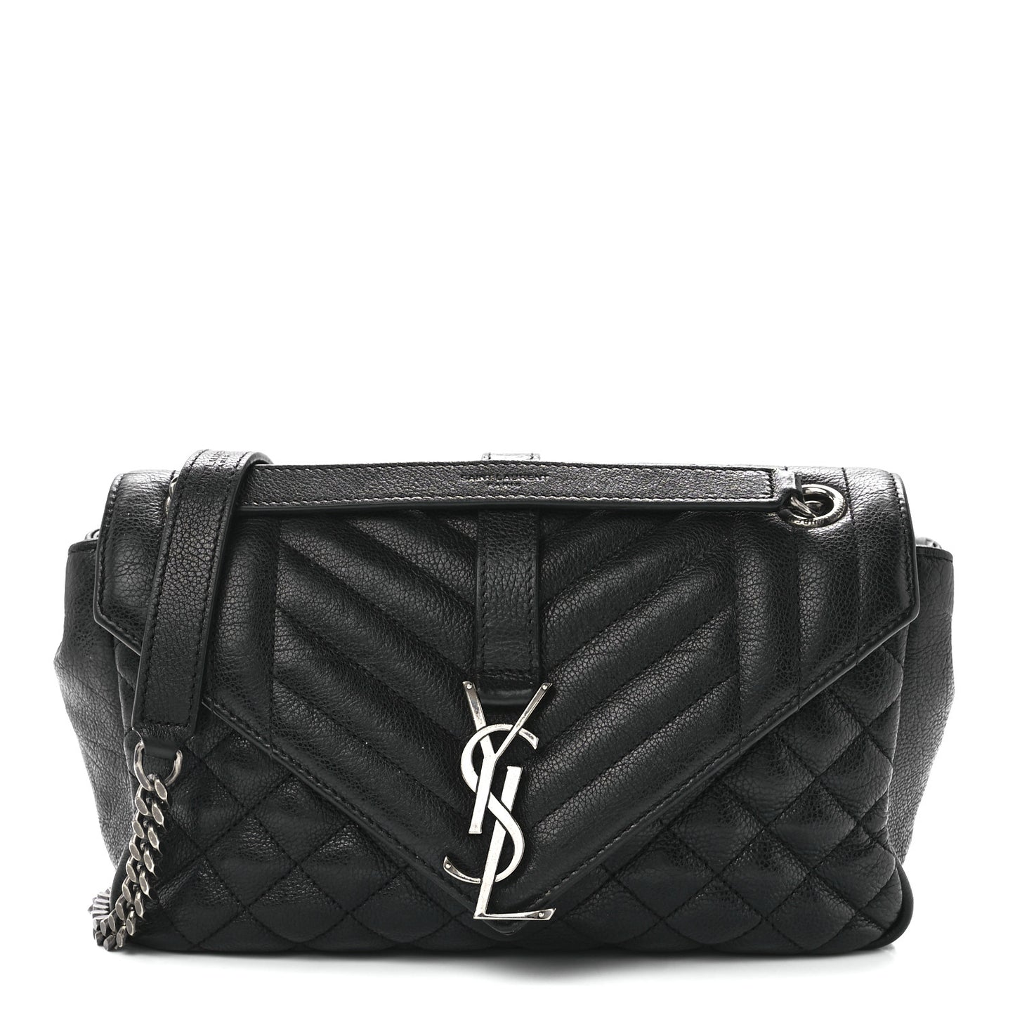 Sheepskin Tri-Quilt Monogram Medium College Bag Black