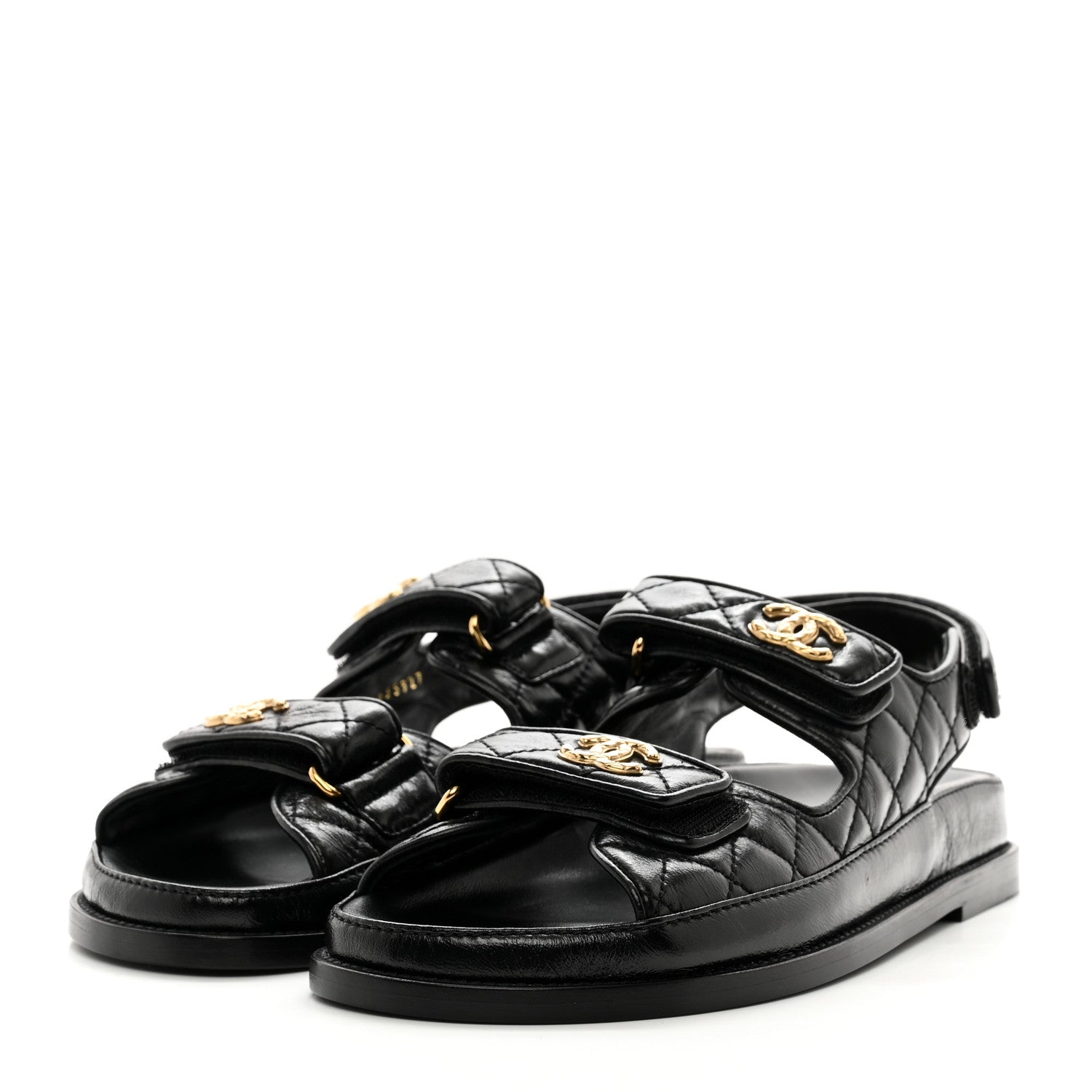 Chanel Lambskin Velcro Dad Sandals 38.5 Black 3 of 9