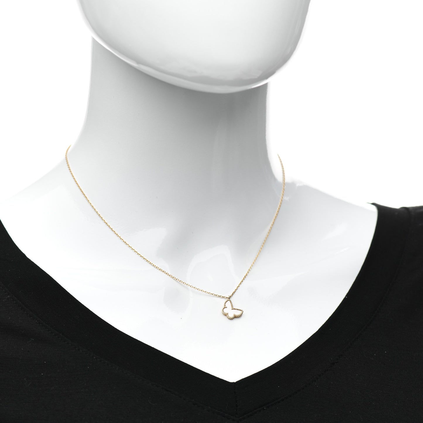 18K Yellow Gold Mother of Pearl Sweet Alhambra Butterfly Pendant Necklace