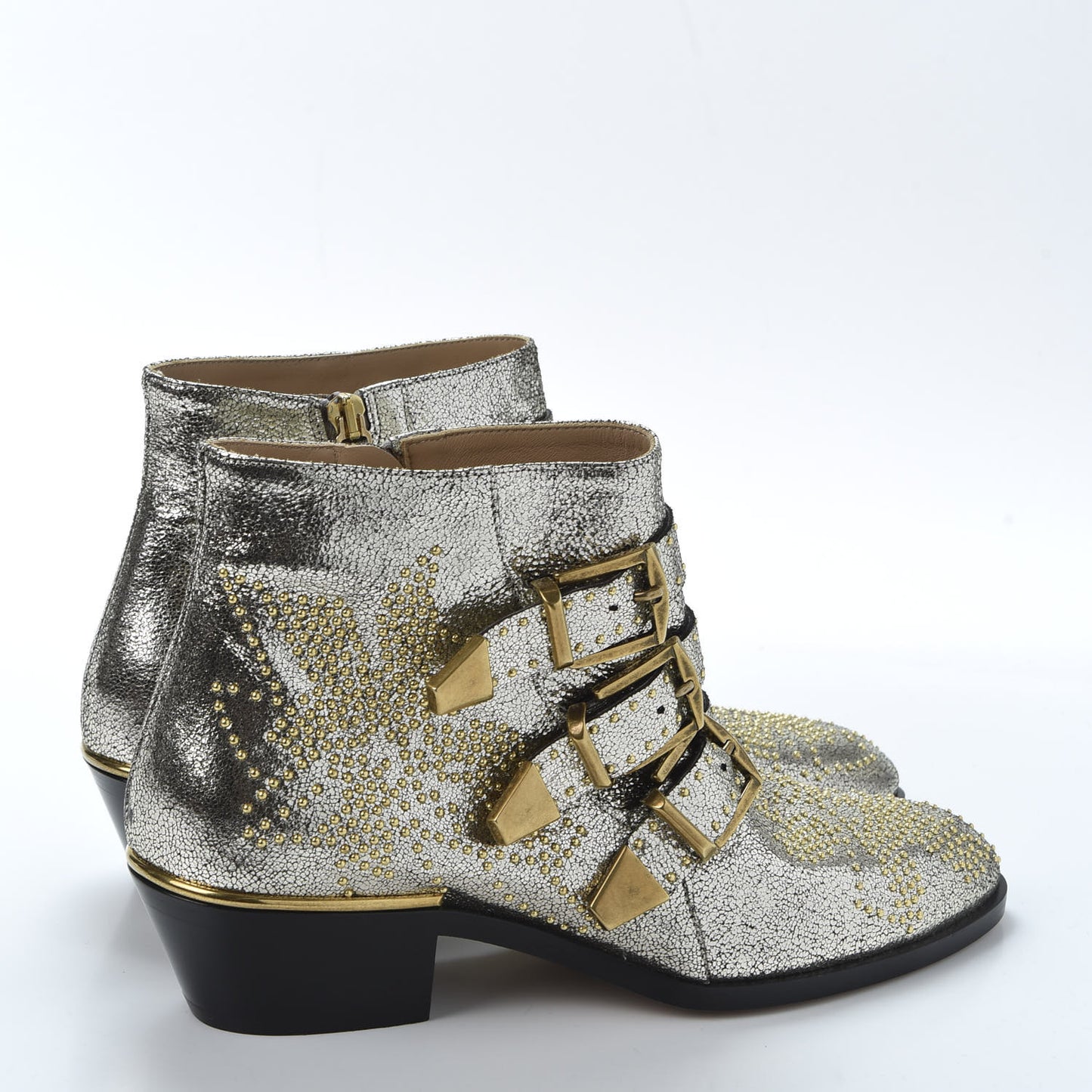Metallic Nappa Sheepskin Studded Susanna Ankle Boots 36 Gold