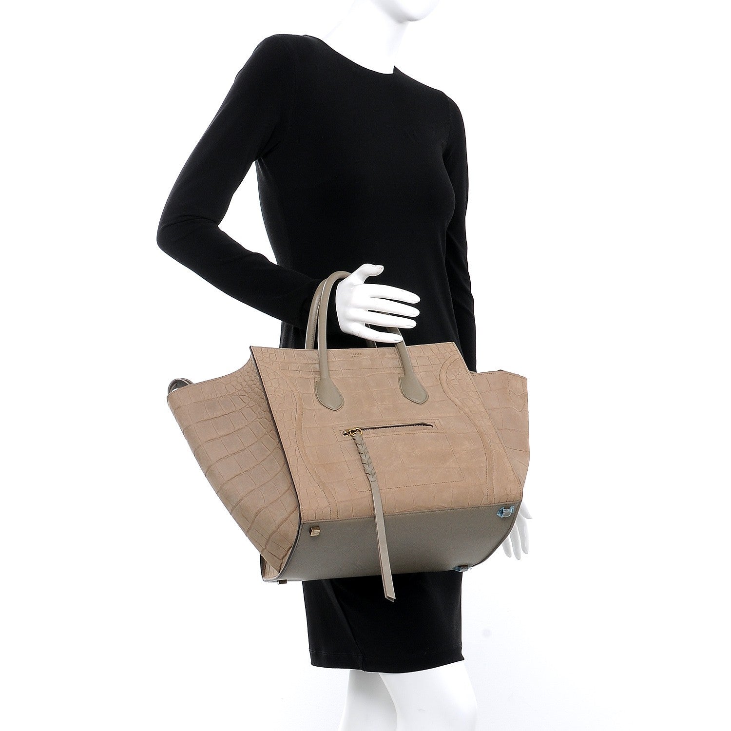 Celine Crocodile Embossed Nubuck Medium Phantom Luggage Beige 2 of 14