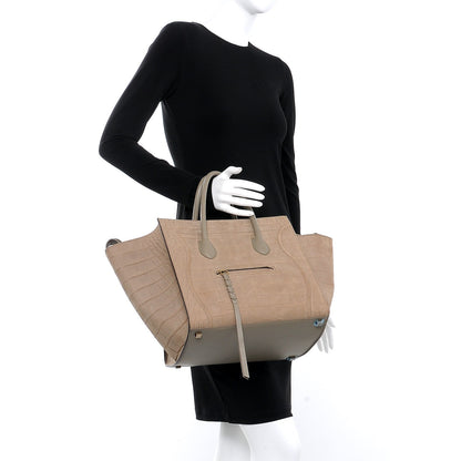 Celine Crocodile Embossed Nubuck Medium Phantom Luggage Beige 2 of 14